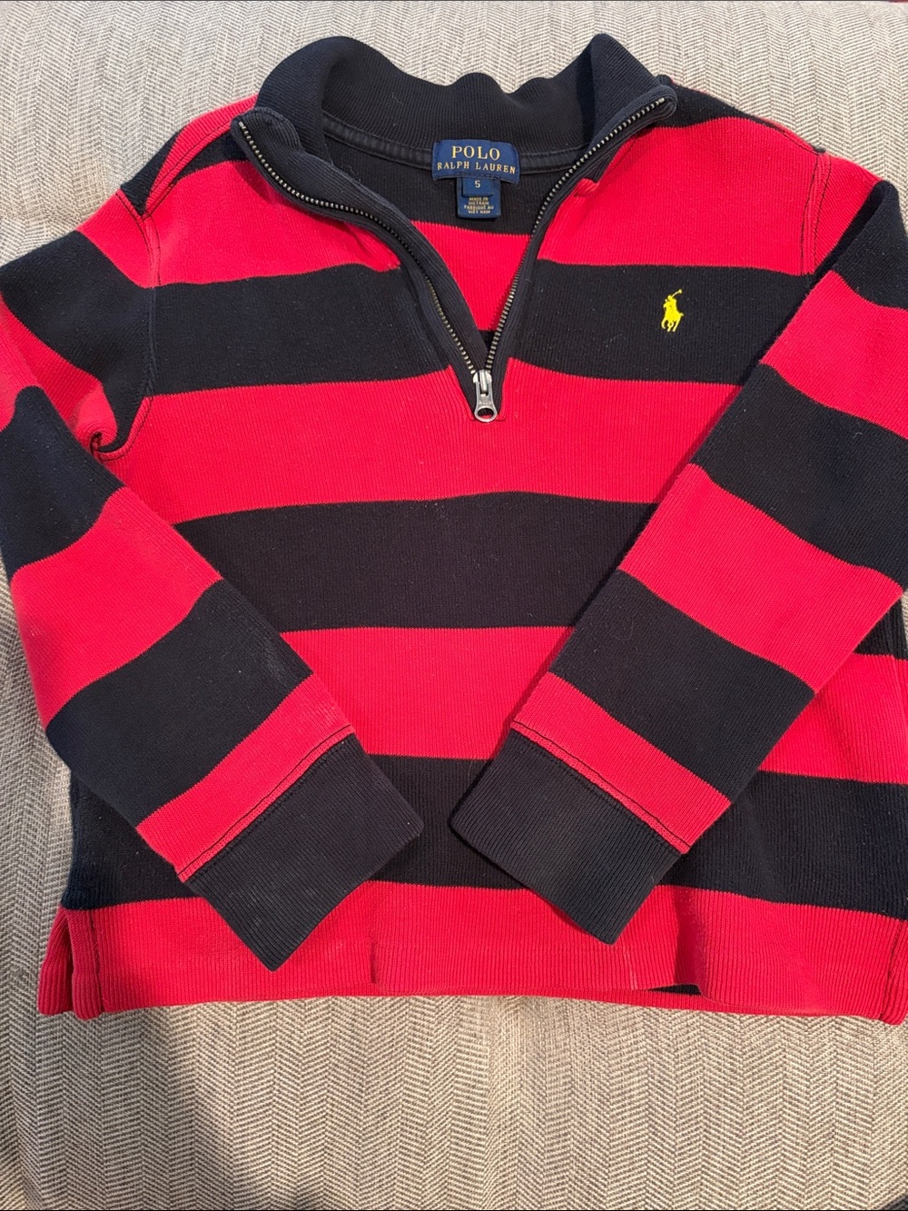 Polo by Ralph Lauren Kids Red & Black Striped Half-Zip Sweater